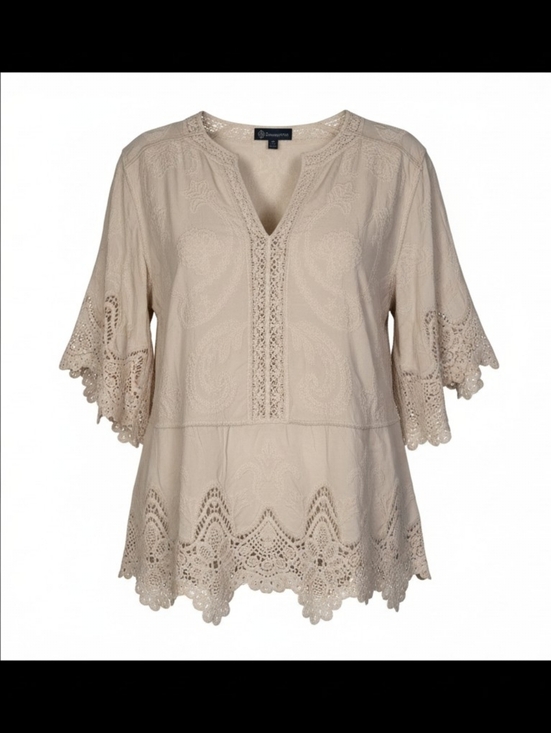 Democracy Tops - DEMOCRACY Women Size XS Neutral Cream Crochet  S/Sl, Peasant Top  NWT